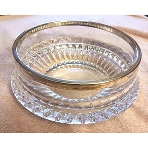 Gorham Full Lead Crystal Round Bowl Vintage W Lyric Pattern Silver Rim 7.5”